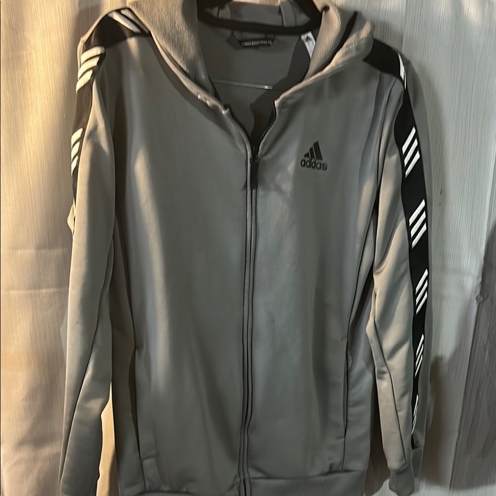 Adidas Gray and Black Windbreaker with Classic Stripes